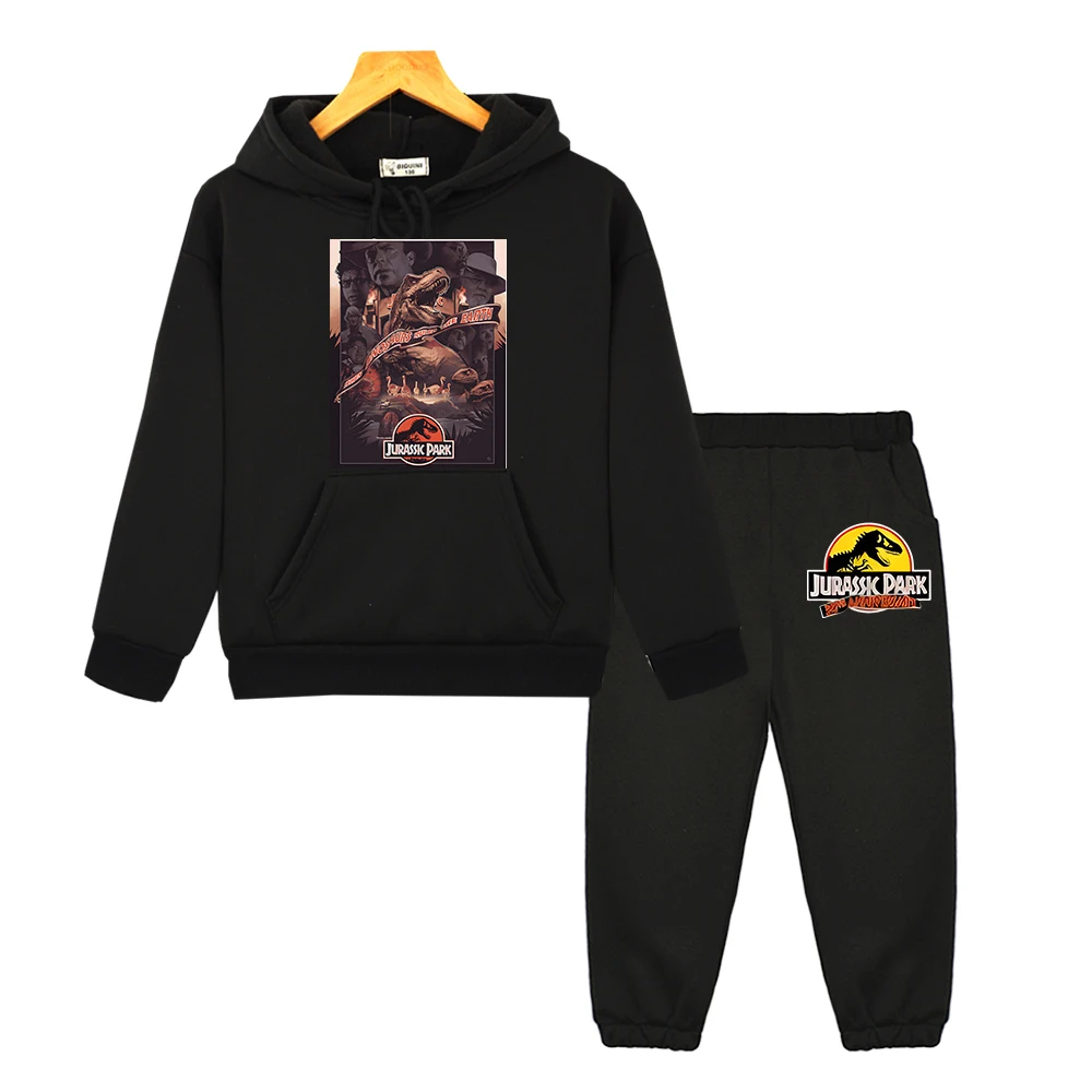 

Jurassic World Hooded Sets Autumn Dinosaur anime hoodie boys girl Jurassic Park Sweatshirts Fleece Pullover kids boutique clothe
