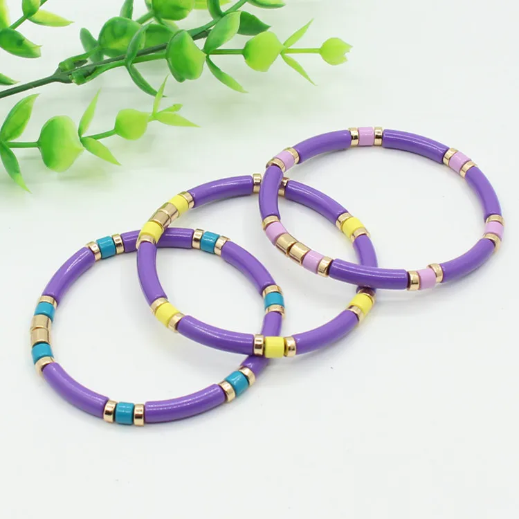 

Bohemian Ethnic Style DIY Handmade Bead String Ladies Bracelet Bangle, Blue Enamel Bracelet Fashion Beach Style Stretch Bracelet