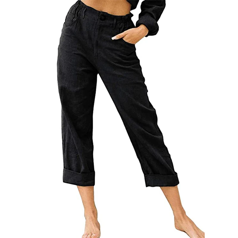

Womens Cotton Linen Pants Drawstring Back Elastic Waist Pants Casual Trousers Daily Fashion Tall Waist Pure Color Comfy Pants