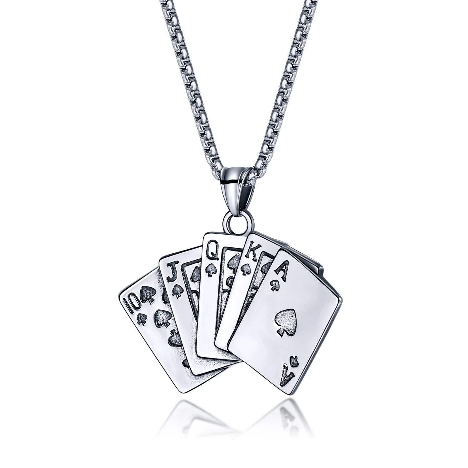 

Men's Titanium Steel Poker Spades Flush Pendant Necklace