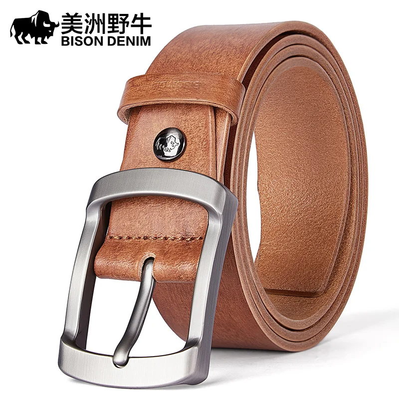 Retro Genuine Leather High Quality Buckle Jeans Pin Buckle Man Belts Business Cowboy Casual Male Fashion Designer Belt for Men