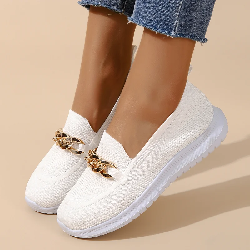Chain White Shoes Women Sneakers Fashion Solid Women Platform Flats Shoes Breathable Chunky Sneakers Comfortable Woman Shoes