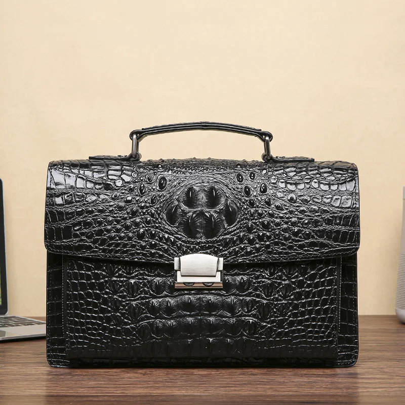 Crocodile Pattern Leather Bag Men's Small Briefcase Men's Handbag Men's Briefcase Men's Bag Cowhide Handbag Large Bag