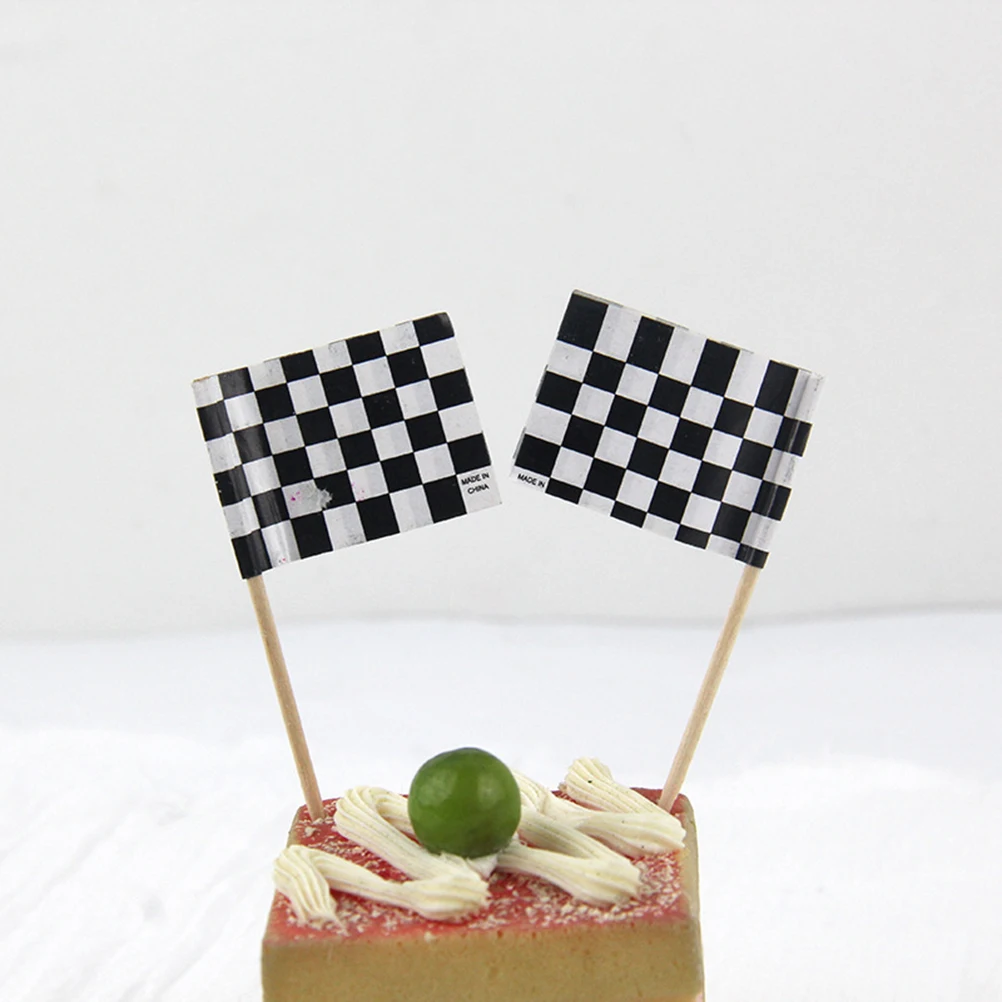 

24Pcs Racing Flags Birthday Cake Toppers Checkered Decorative Cupcake Picks Dessert Cake Decoration Topper for Wedding Party