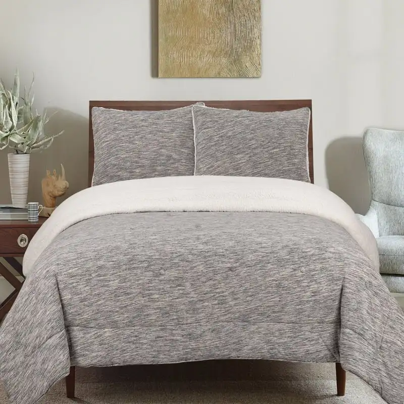 

Sherpa Comforter Set, Poly-fill, Full/Queen, Gray Space, 3Pcs Bedding sets Bed set Twin bedding set kawaii Comforter sets Duvet