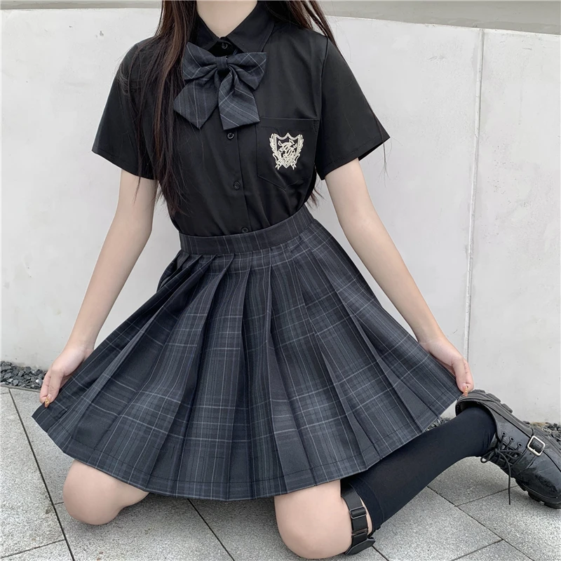 Черная клетчатая юбка HOUZHOU в стиле Харадзюку женские готические плиссированные