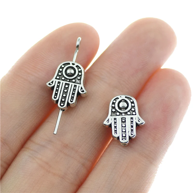 

15pcs 12x10mm Antique Silver Color Fatima Hand Loose Spacer Beads for Jewelry Making Bracelet DIY Hamsa Hand Bead Handmade Craft