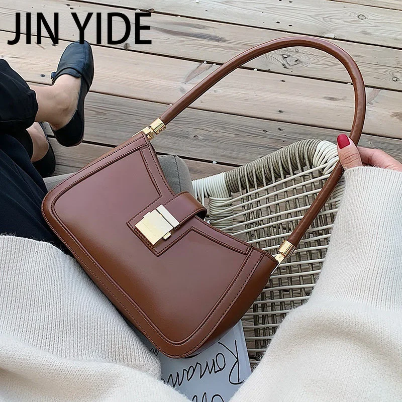 

Shoulder Bags for Women Solid Color PU Leather 2023 Trend Lock Handbags Small Purse Hand Lady Designer Zipper Clutch