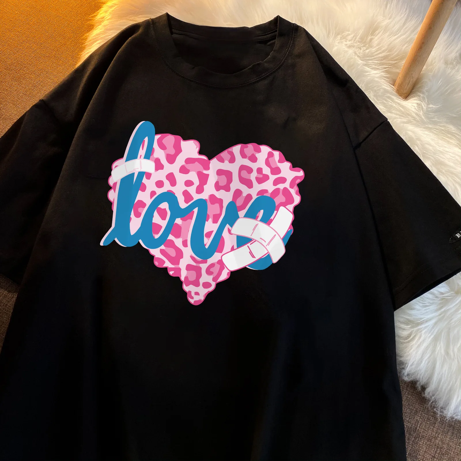 Camiseta Kawaii para mujer, camiseta de manga corta con dibujos animados de amor, Tops de gran tamaño Harajuku para mujer, ropa de calle con estampado Y2K, camiseta para mujer