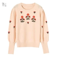 hand crochet embroidery three dimensional flower lantern long sleeved sweater 2022 autumn new women round neck loose sweater