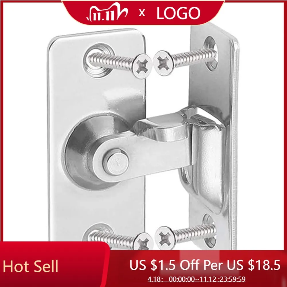 

Stainless Steel Precision Casting Door Latch Bolt 90 Degree Solid Lock Sliding Door Right Angle Buckle Silver