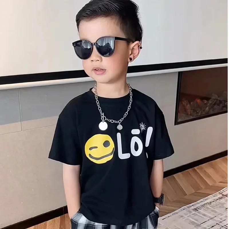 Children's Round Neck New Temperament Summer T-shirt Five-point Sleeve Simple Trend All-match Korean Style Children's Clothing