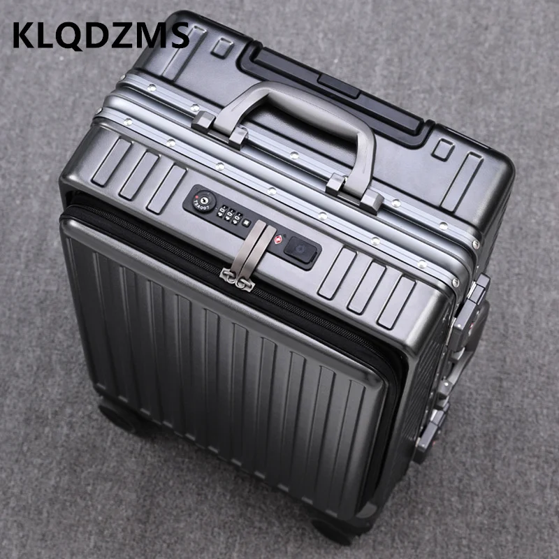 

KLQDZMS 20''24 Inch Suitcase Front Opening Aluminum Frame Trolley Case Business Boarding Box with Wheels Rolling Luggage