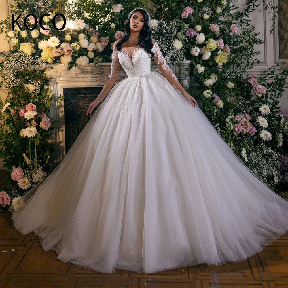 

MACDOUGAL Beads Sequins A-line Princess Wedding Dress Court Train Long Sleeves Bridal Gowns robe de mariée Custom For Women