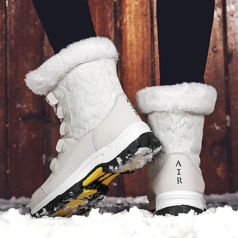 Women Snow Boots Winter Sneakers Famale Chunky Sneakers Ankle Warm Plush Anti Slip Lace-up Walking Shoes