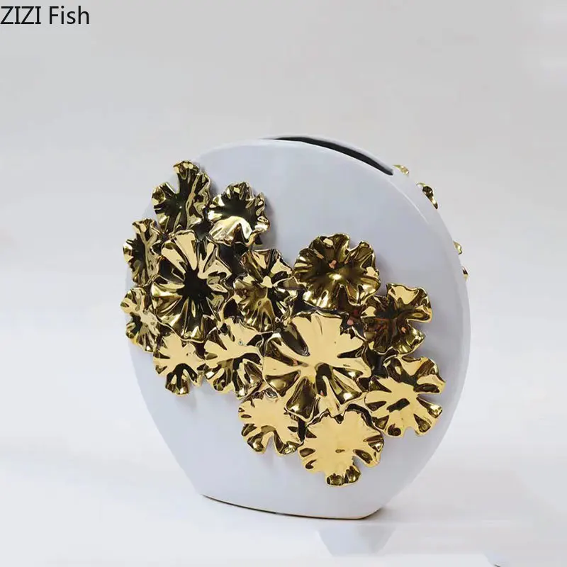 

Gilded Lotus Relief Ceramic Vase Flowers Pots Desk Decoration Artificial Flower Decorative Floral Arrangement Porcelain Vases