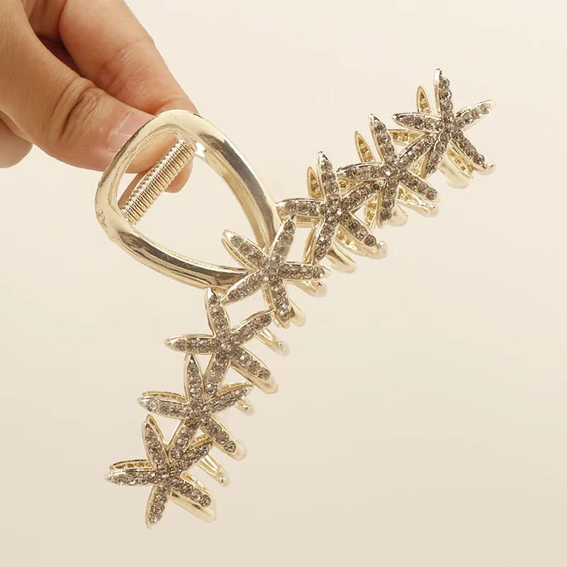 

hair claws clips Cute starfish with full rhinestone High Horsetail Tool Women's Back Brain Spoon Hair Clip Headwear