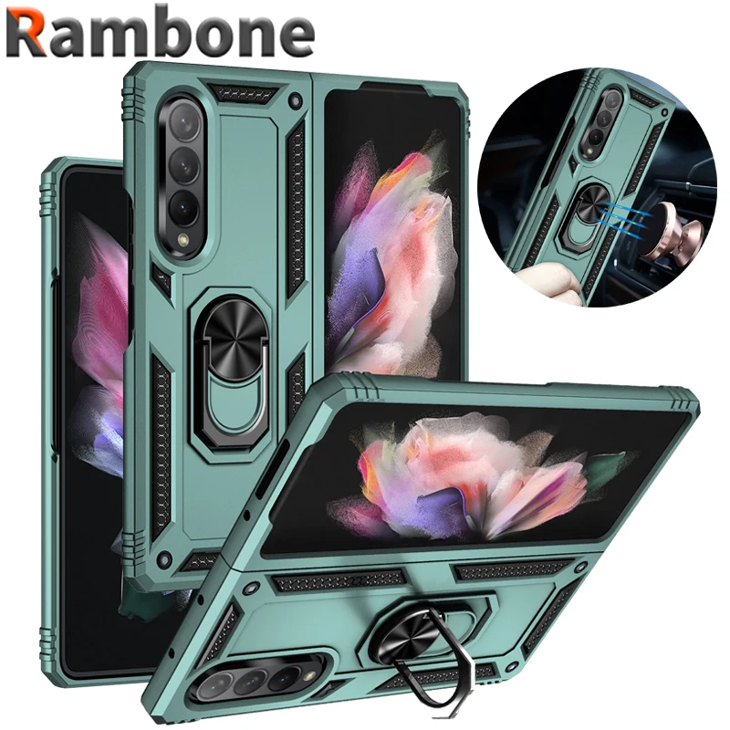 

Shockproof Military Armor Magnetic With Ring Folding Phone Case For Samsung Z Fold3 5g Metal Car Holder Cover For Galaxy Z Flip3