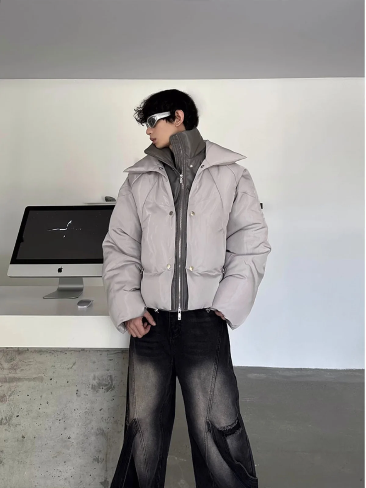  Яркое лоскутное пальто из двух частей с хлопковой подкладкой мужское зимнее