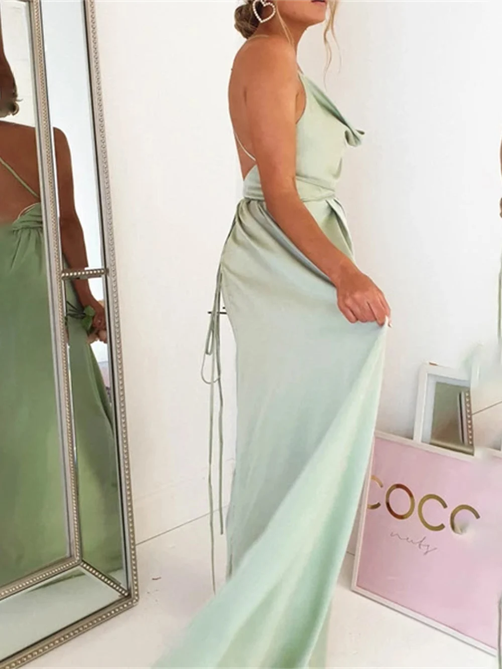 Mint Green Prom Dress Satin Strapless Sexy Evening Dress Robe de soiree Wedding Party Dress Bridesmaid Dress Party Dress