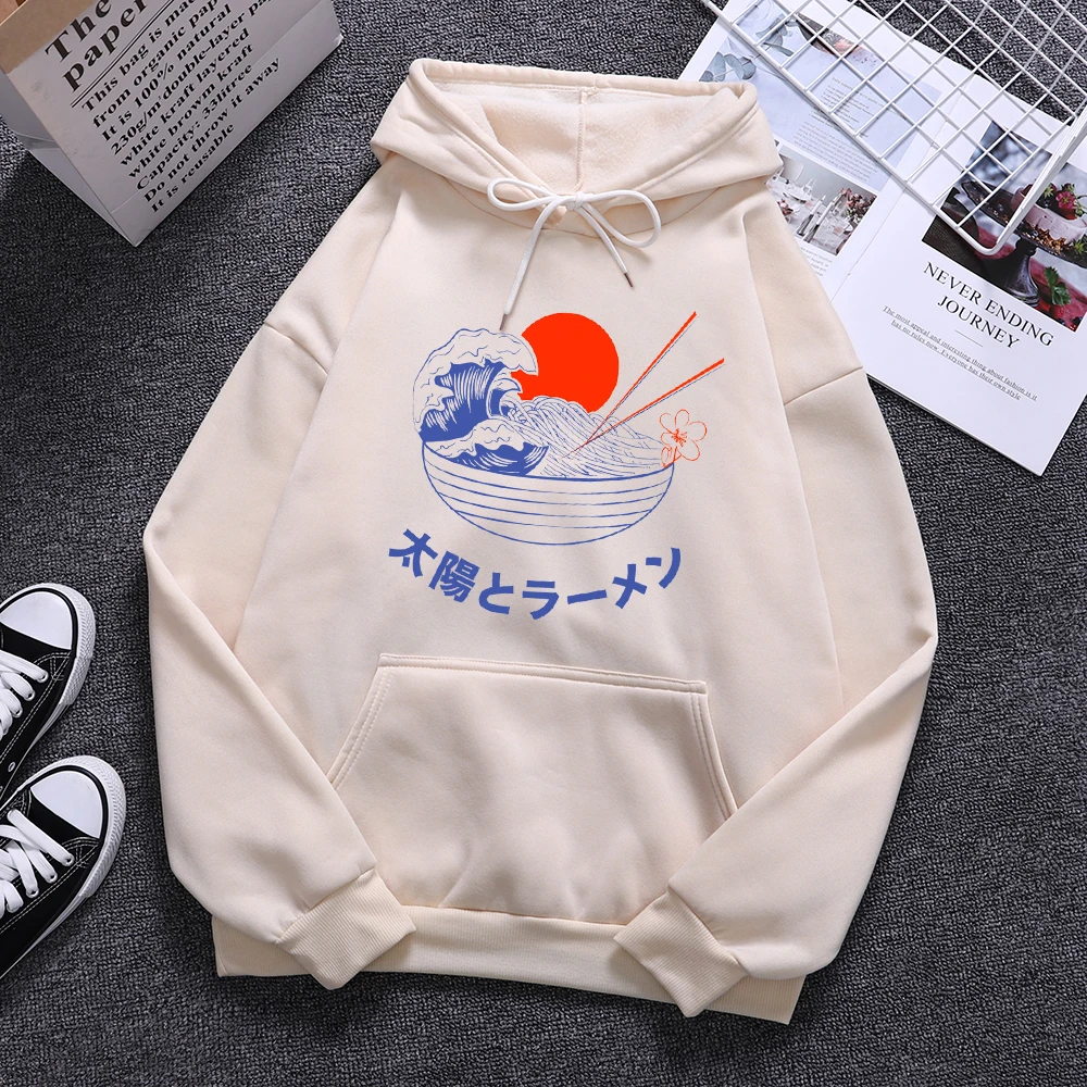 

Толстовка Jappan мужская с принтом рамен и солнца, свободная одежда с круглым вырезом, теплая свитшот в стиле Харадзюку, флисовый пуловер на осень