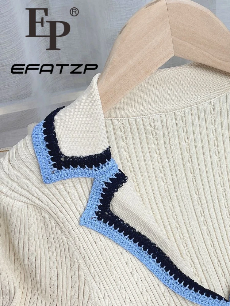EFATZP 2022 Autumn New Arrive V-neck Knitted Long Dress Women's Luxury Designer Slim Vintage Dresses