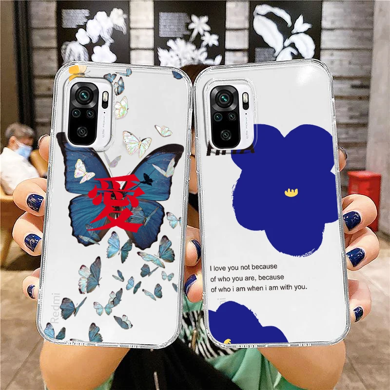 

Transparent Cover Beautiful Flower Butterfly Phone Case For Xiaomi Redmi K50 K40 Gaming 10 10C 9AT 9A 9C 9T 8 7A 6A 5 5 Armour