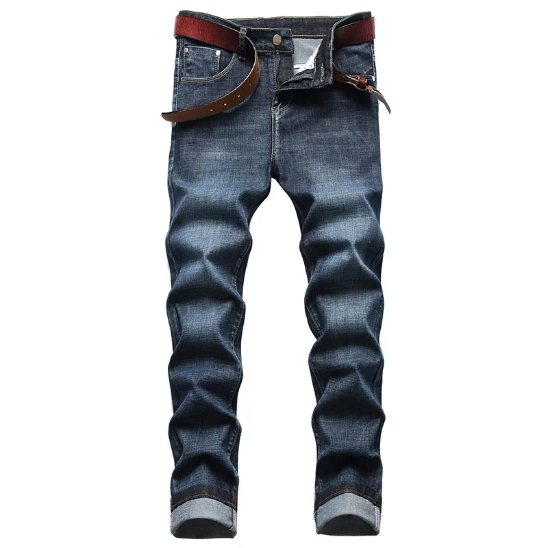 Classic Blue Jeans Men Stretch Slim Straight Regular Fit No Holes Casual Pants Denim Trousers Men's Clothing Man Jeans Fashion