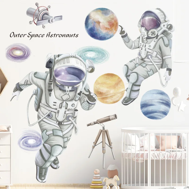 

Universe Outer Space Astronauts Wall Stickers for Kids Children Room Decor Cartoon Paste Poster Mural Self-Adhesive Wallpapers