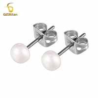 4 10mm natural pearl earrings hypoallergenic titanium stud earring for children women men ear lobe piercing jewelry girls gift