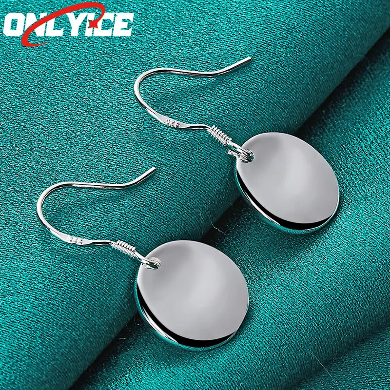 

925 Sterling Silver Small Disc Drop Earrings Women Fashion Glamour Christmas Party Wedding Engagement Jewelry