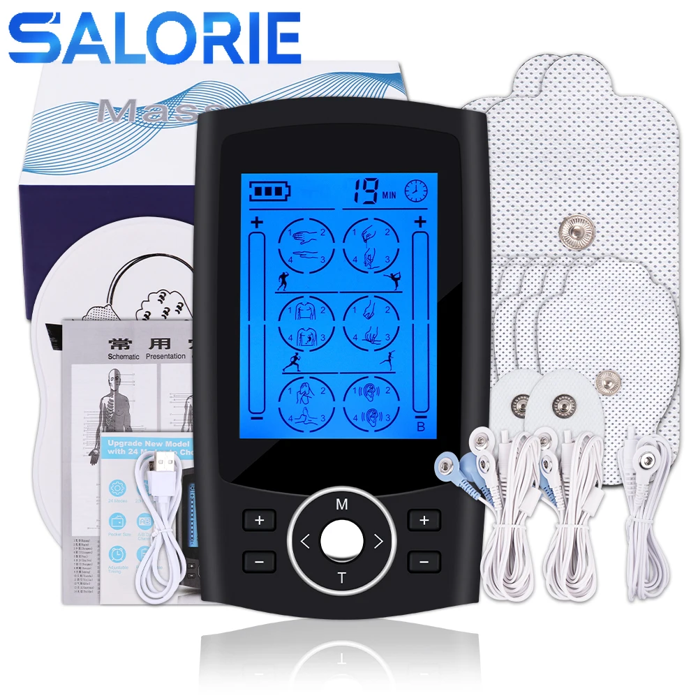 

24 Modes Tens Unit EMS Eletric Muscle Stimulator Neck Back Foot Hand Leg Body Microcurrents Low Frequency Pulse Relaxing Massage