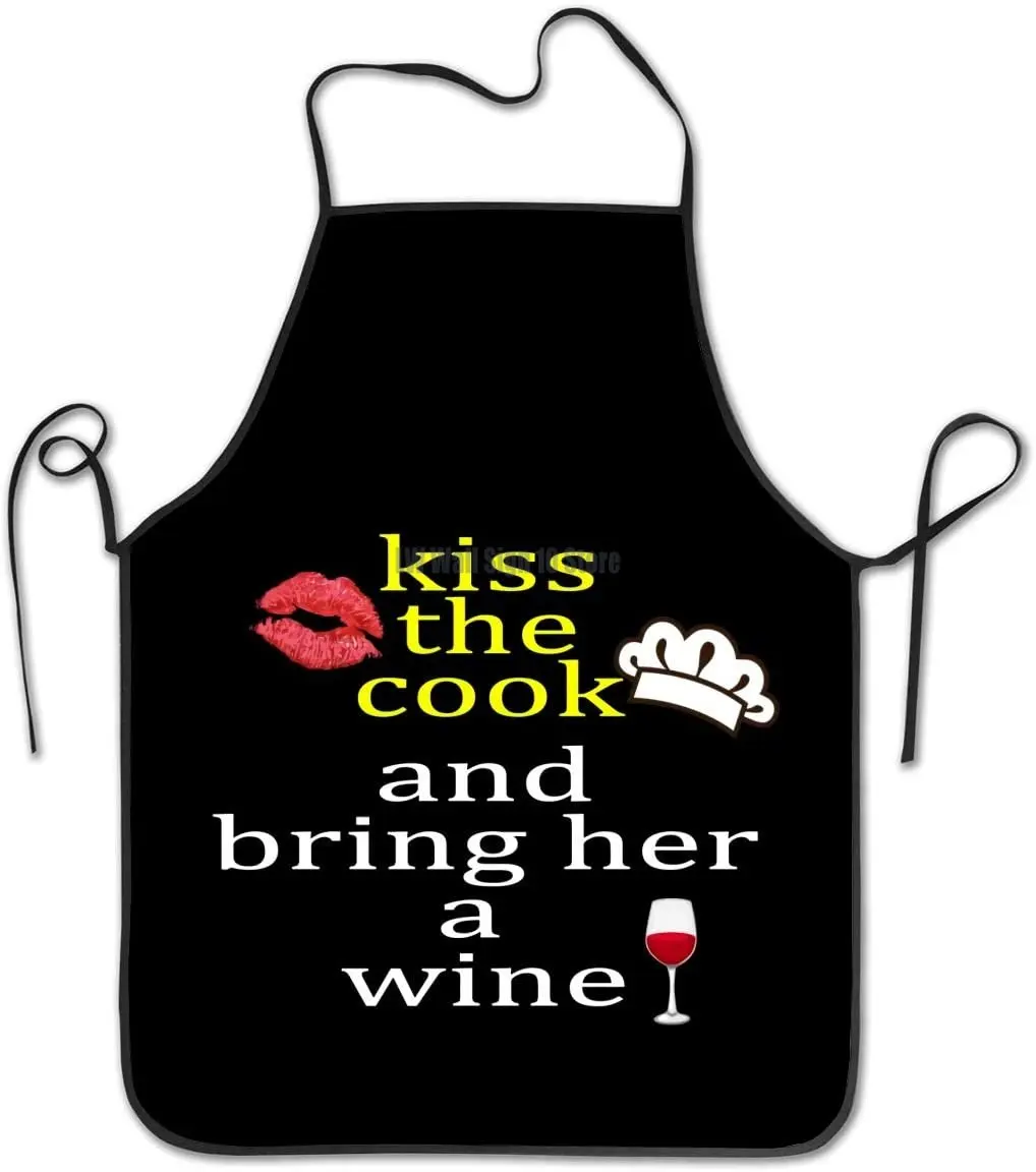 

Bib Apron No Pocket Kiss The Cook and Bring Her A Wine Funny Cute Aprons Cooking Kitchen BBQ Aprons for Men Women Chef