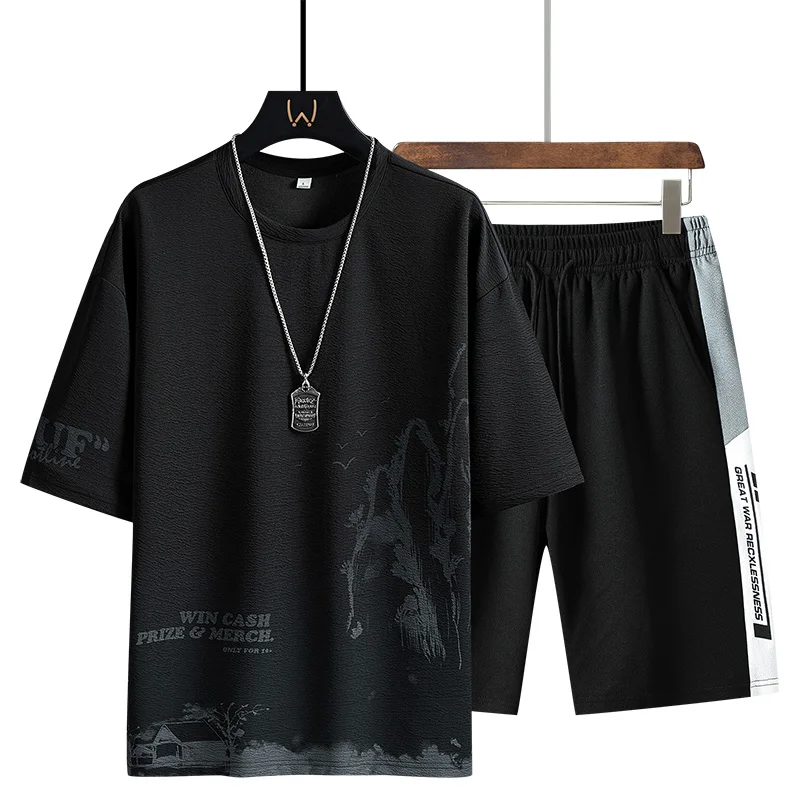 Summer Tracksuit T Men Harajuku Printed Tracksuit Short Sleeve Shorts Sets Mens O-Neck Breathable Casual Sportswear Men Clothes