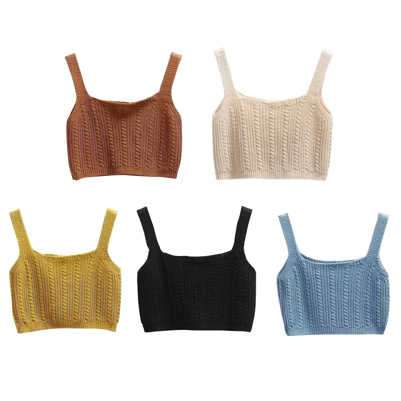 

Женский Повседневный свободный свитер без рукавов Y2K, трикотажные майки с квадратным вырезом, укороченные топы на бретельках, топ в рубчик