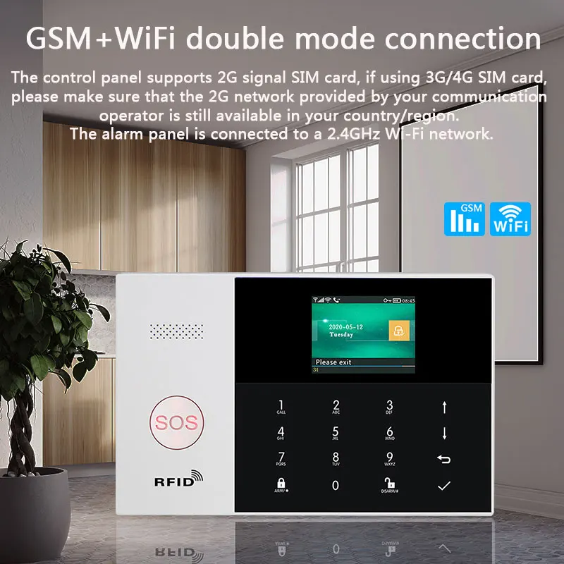 WiFi Home Security Alarm System PG105 Tuya Smart APP GSM  2.4 Inch Color Screen Wireless Infrared Motion Detector Door Sensor enlarge