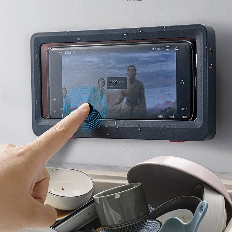 

Touch Screen Waterproof Bathroom Mobile Phone Case Support Kitchen Bathroom Bath Drama Hanging Wall Mobile Phone Storage Box The