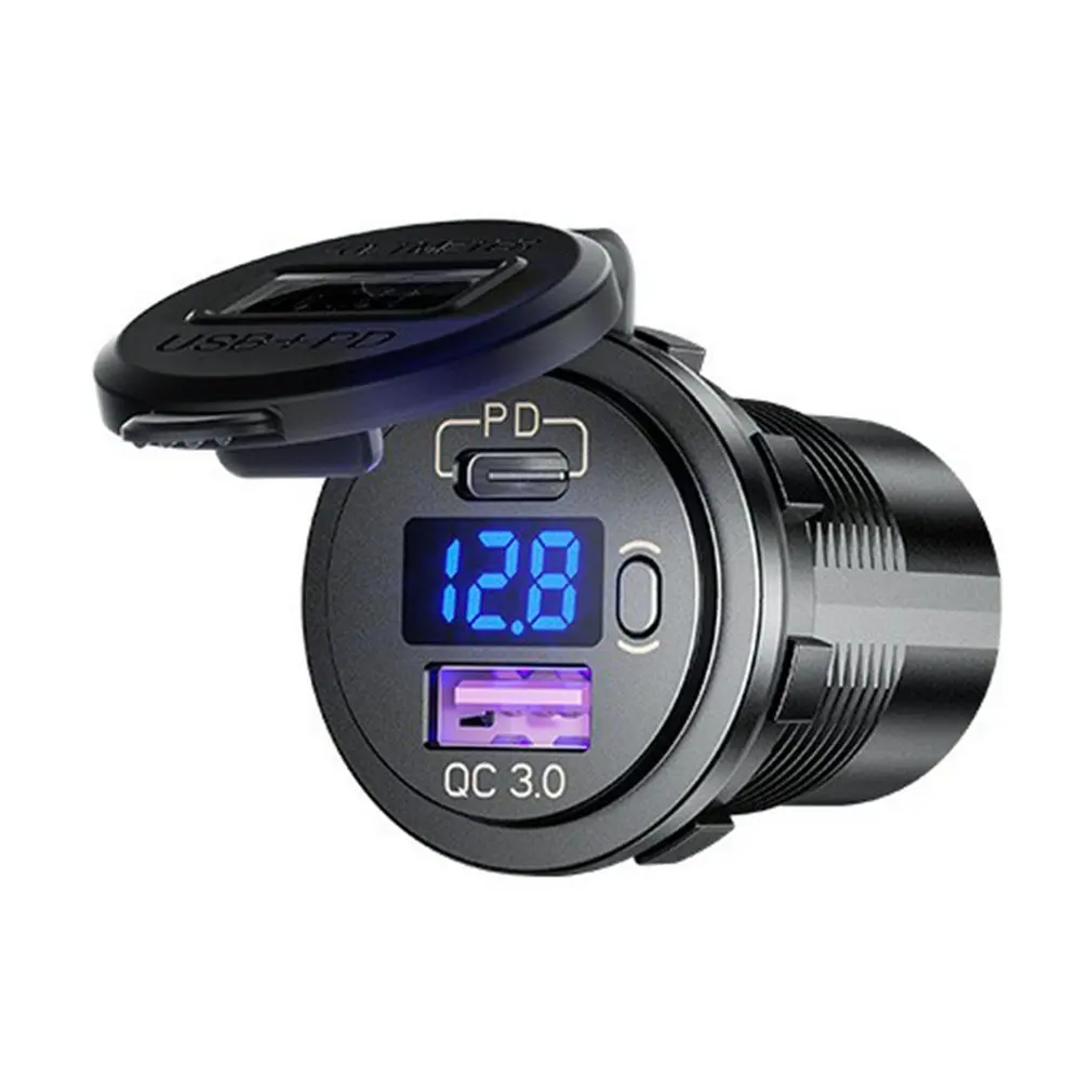 

New Car Fast Charging Socket USB Car Charger 12V-24V QC3.0 Fast Charging Phone Charge with LED Voltmeter for Motorcycle Boat