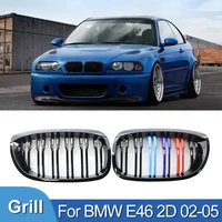 Pulleco M Grilles Car Front Kidney Grill Grille For BMW 3 Series E46 2-Door 2DR 2002-2005 Gloss Black Accessories Double Slat