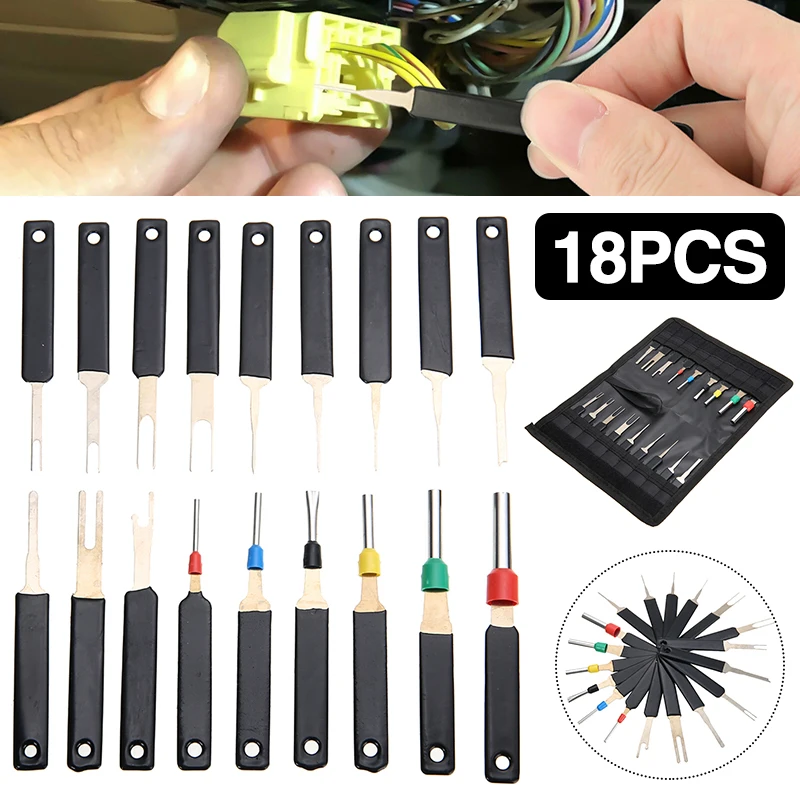 18pcs/set Car Pins Puller Thickening Automotive Terminal Removal Kit Car Repair Tool Stylus Wire Connector Plug Extractor In Bag