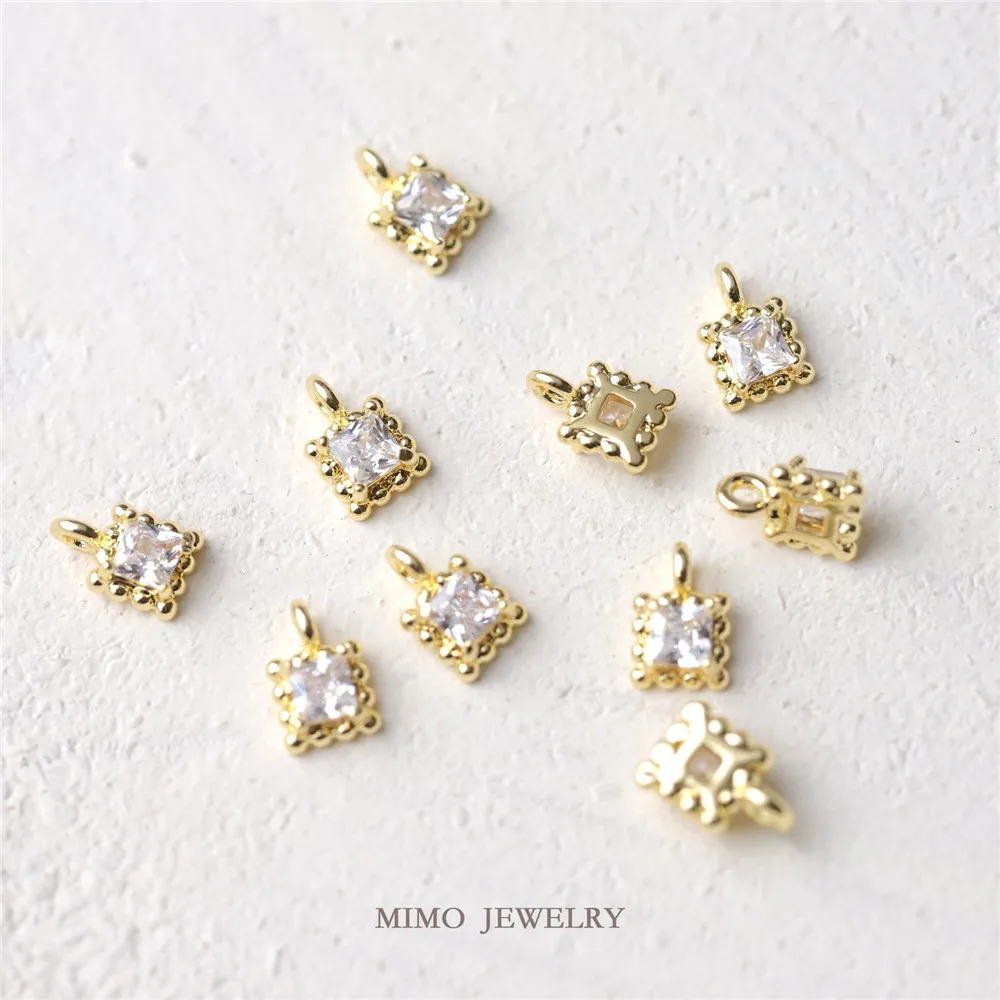 

Color copper plated gold micro-set cake edge square zircon mini pendant DIY accessory