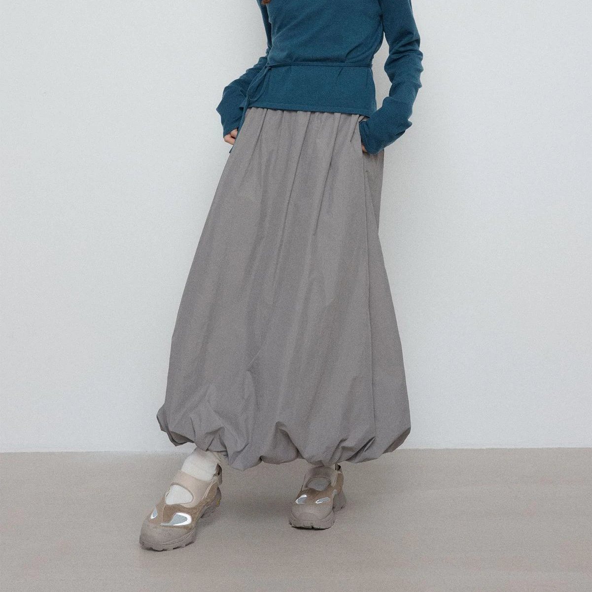 Qooth Женская Повседневная Юбка Однотонная Длинная Юбка-миди Трапециевидной Формы