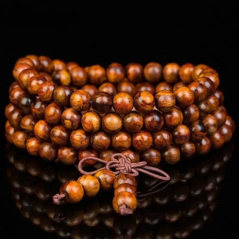 

SNQP Authentic Yellow Flower Pear Red Wood Buddha Bead Hand Chain 108 Mountain Water Pattern Old Material Men's And Women's Brac