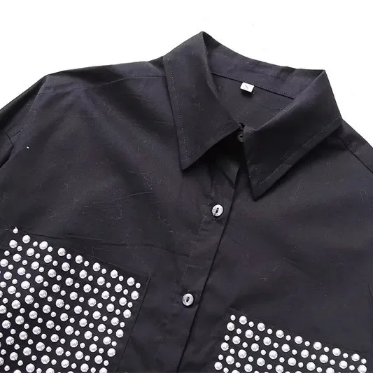 Элегантный укороченный однобортный кардиган средней длины с шипами свободный