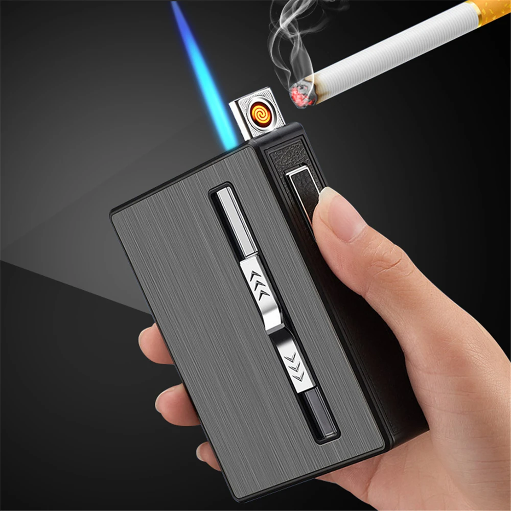

2 In 1 Cigarette Case USB Charging Gas Lighter Hold 10/20pcs Cigarettes Box Tobacco Holder Windproof Lighter Smoking Accessories