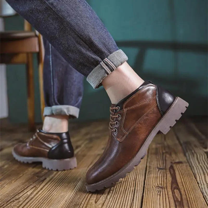 Ботильоны мужские кожаные на шнуровке модная Уличная Повседневная обувь ручной