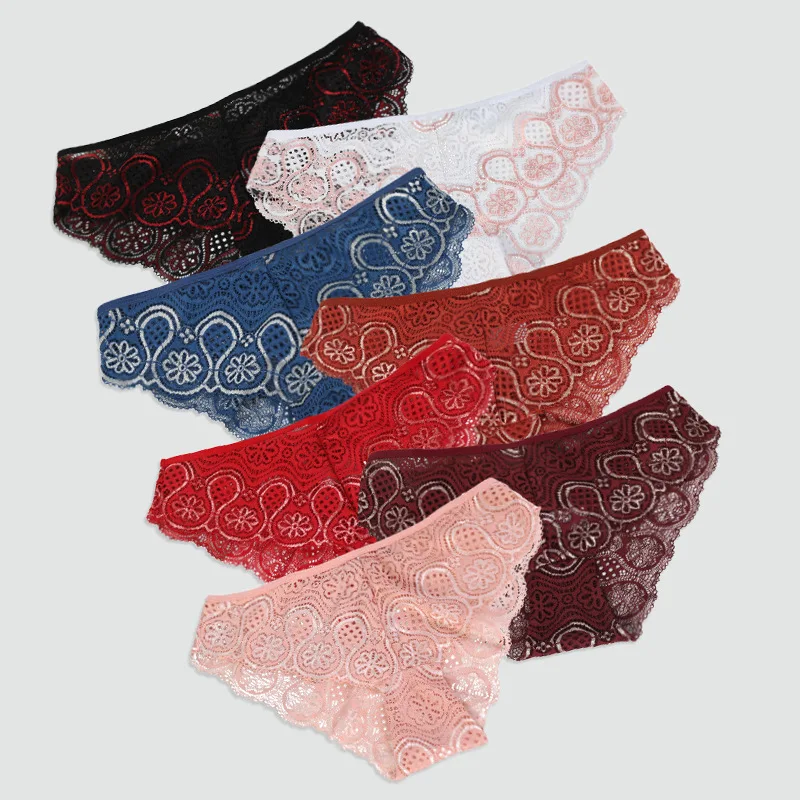 

Women Sexy Lace Panties Perspective Uderwear Solid Color Intimates Female Low Waist Breathablle Soft Lingerie