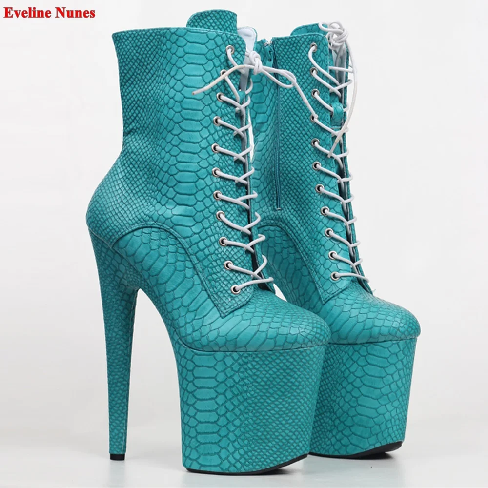Sexy Snake Pattern Boots Women's Solid Round Toe Cross Straps Super Thin High Heel 36-43 Size Fashion Show Party Shoes