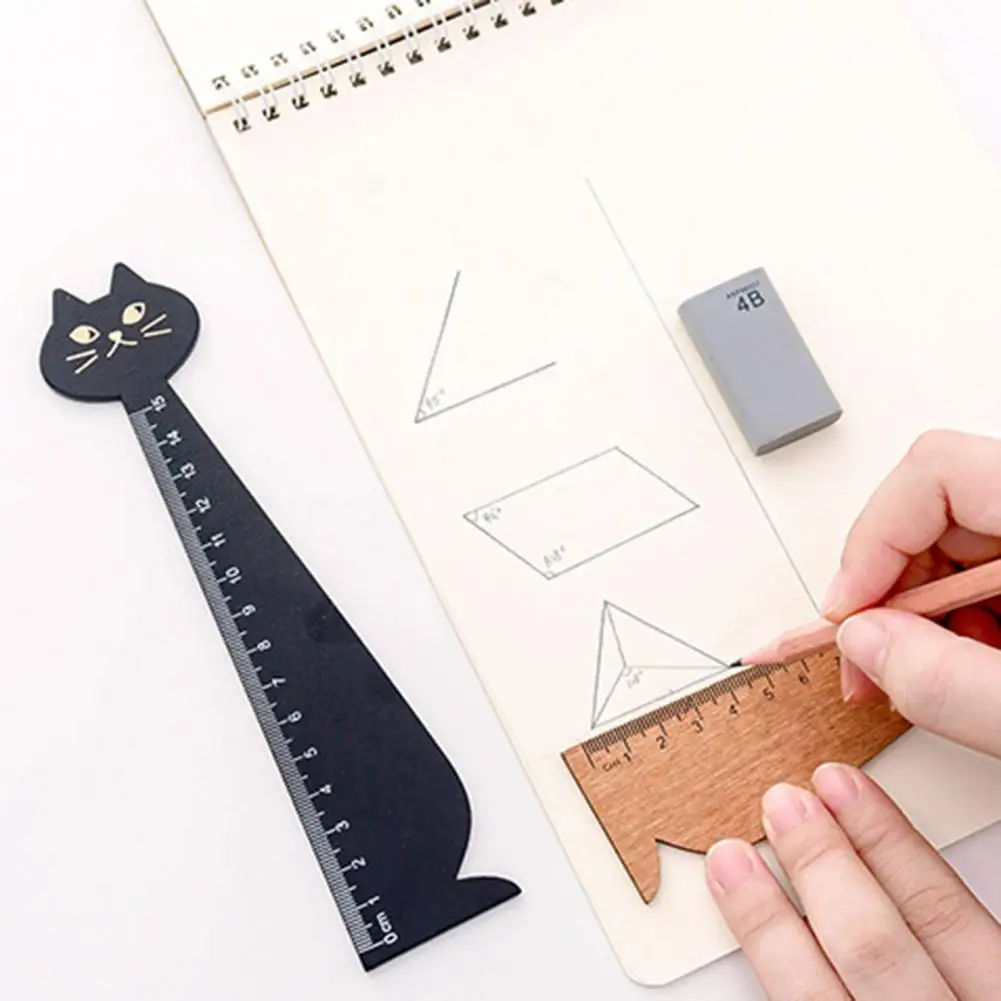 

Stationery Learning Tool Cartoon Cat Shape Wooden Drawing Ruler for School