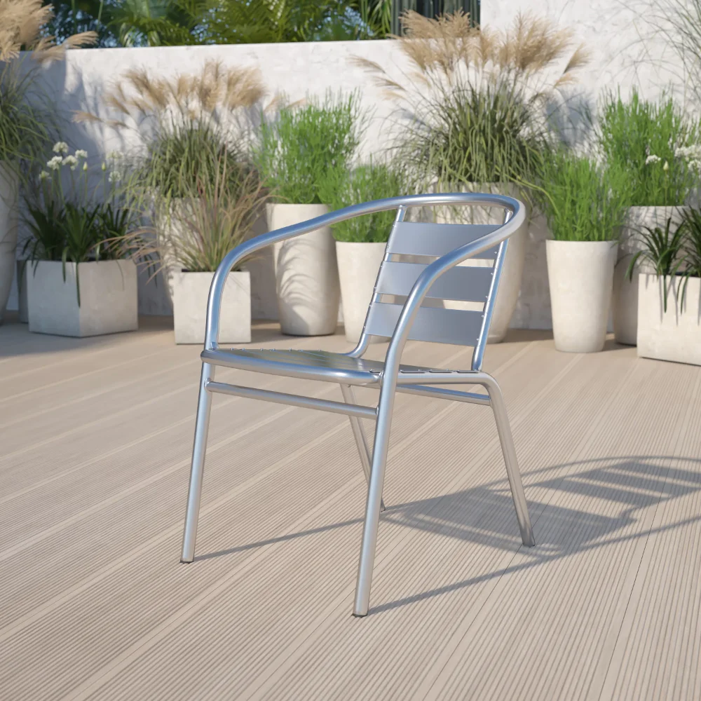 

Flash Furniture Heavy Duty Commercial Aluminum Indoor-Outdoor Restaurant Stack Chair with Triple Slat Backreclining outdoor chai